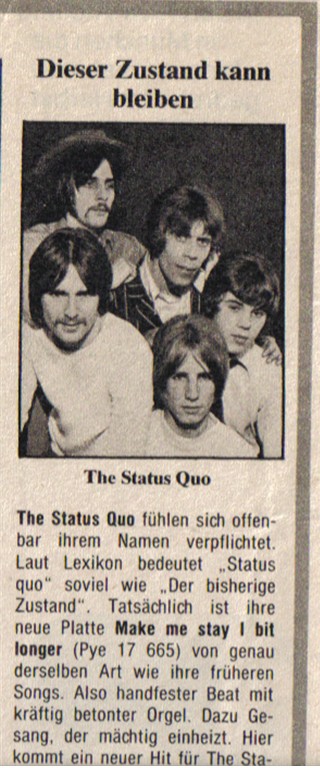 Aus der Bravo von 1969 zur neuen Status Quo Single 'Make me stay a bit longer