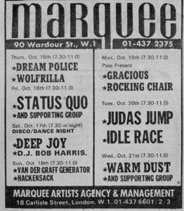 Marquee Poster 1970 Konzert-Ankündigung 16.10.1970
