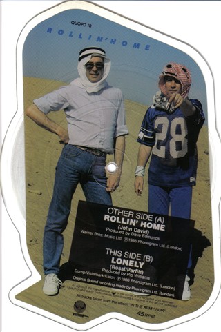 Q-shape Picture Disc der Status Quo Single 'Rollin home'.(Rückseite)